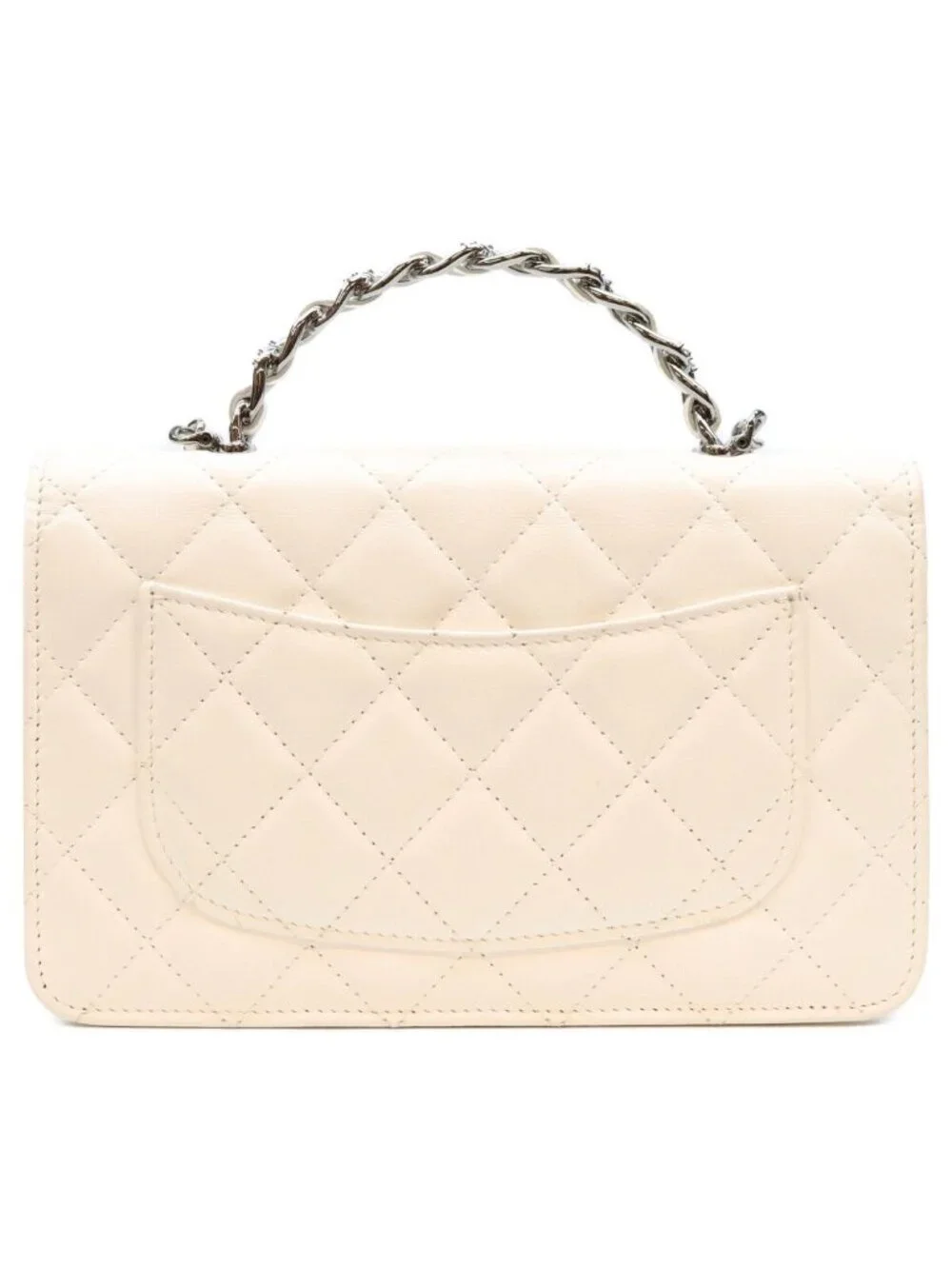 Chanel White Lambskin Silver Chain Top Handle Wallet Shoulder Bag